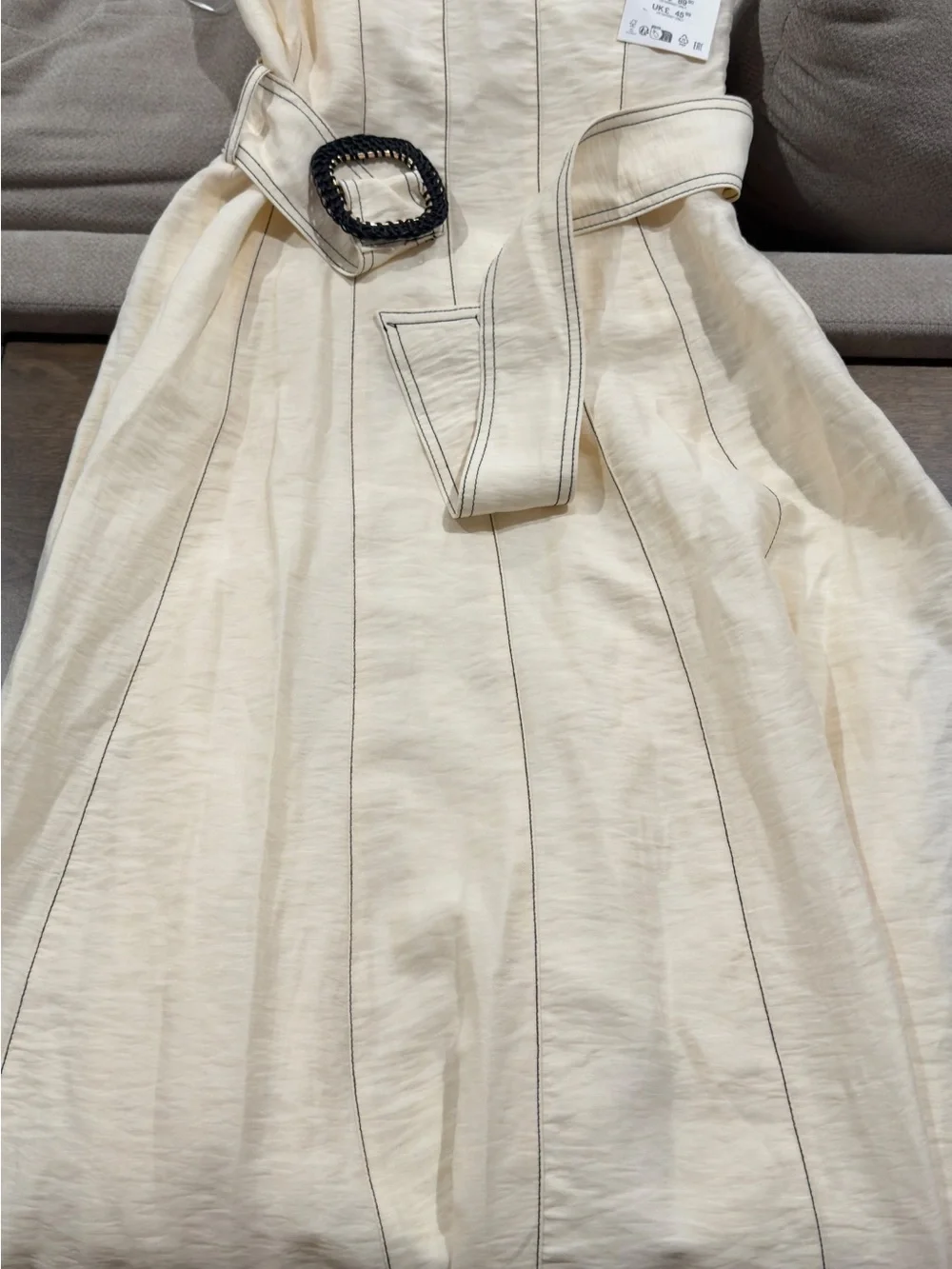 Zara Cream Spaghetti-Strap Midi Dress with Buckle Belt